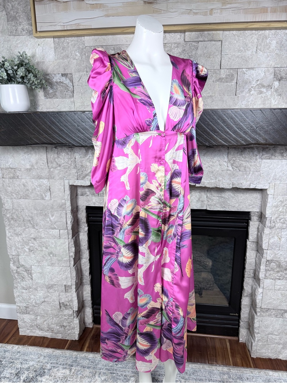 PatBO Fuchsia and Lavender Floral Midi Dress Size 6 - Picture 2 of 8
